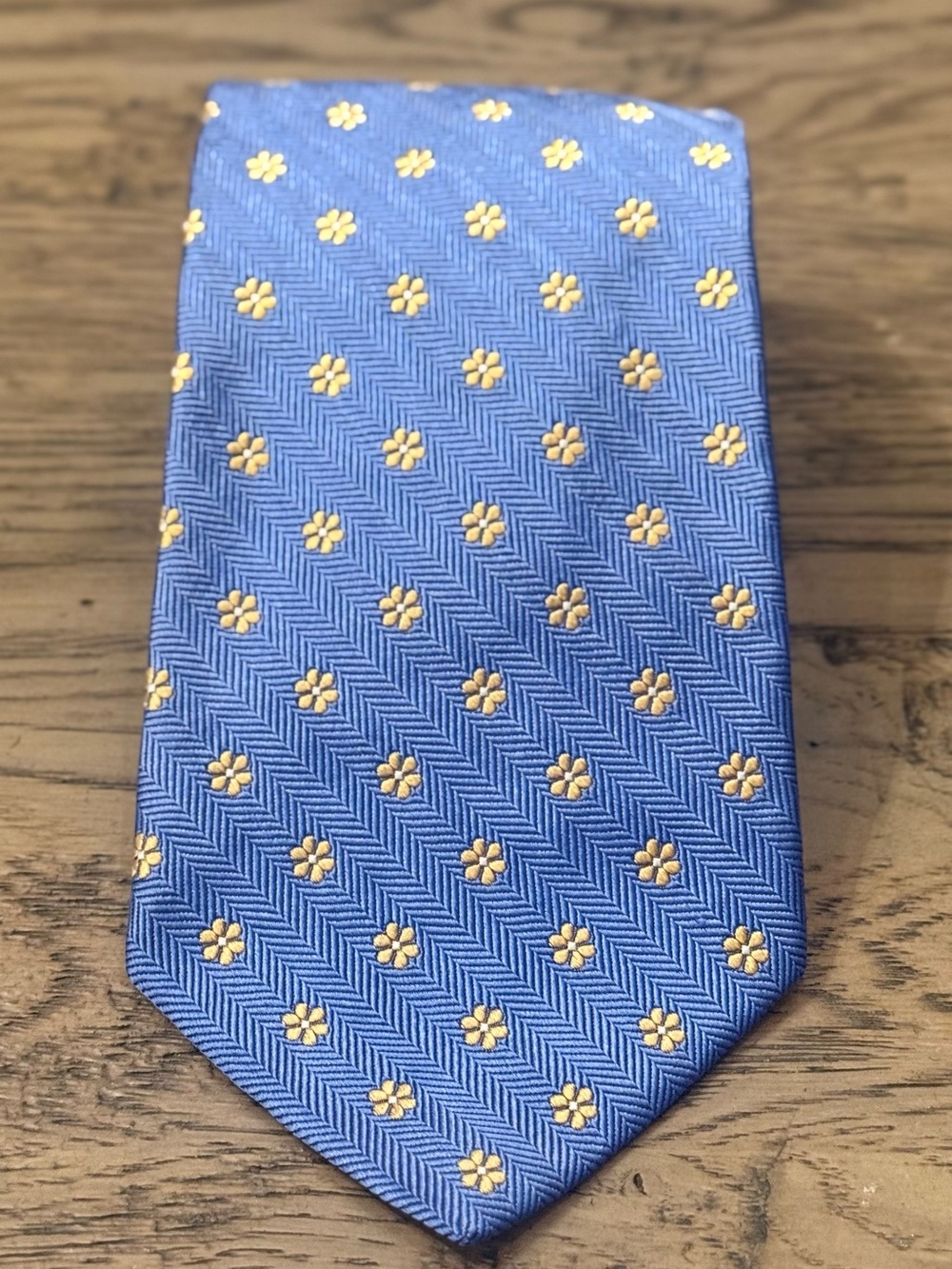 Brooks Brothers Blue Tie with Gold Floral Motif